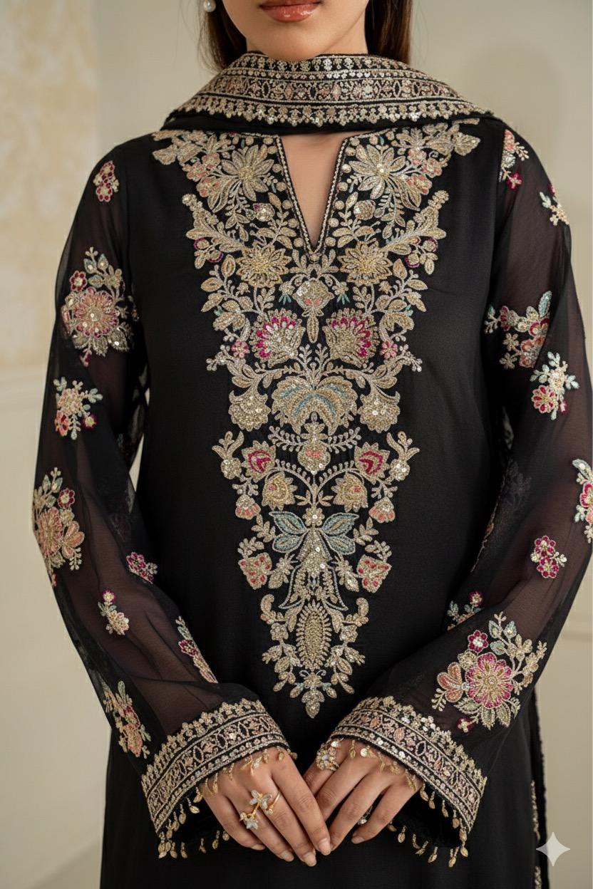 Chiffon Embroidered Dress